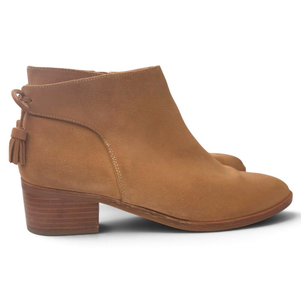 talbots via tassel tie suede ankle boots 9.5m tan almond toe block heel booties - Picture 2 of 12